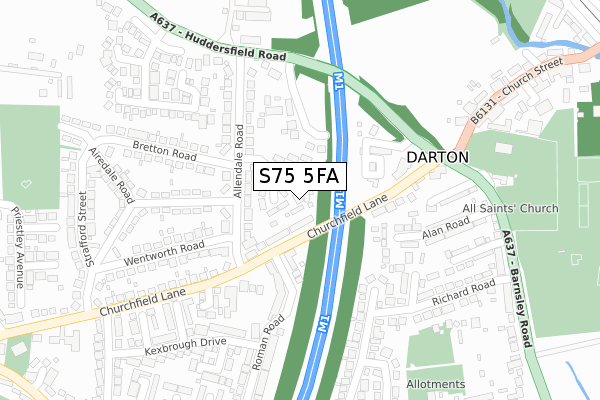 S75 5FA map - large scale - OS Open Zoomstack (Ordnance Survey)