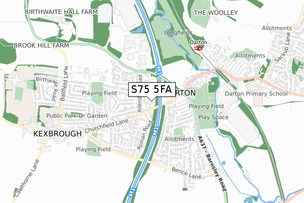 S75 5FA map - small scale - OS Open Zoomstack (Ordnance Survey)