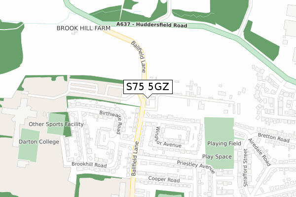 S75 5GZ map - large scale - OS Open Zoomstack (Ordnance Survey)