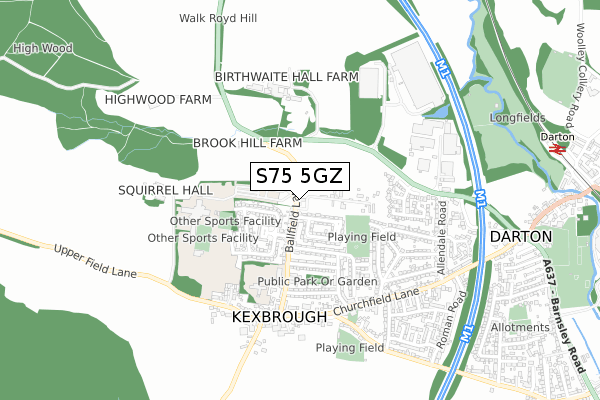 S75 5GZ map - small scale - OS Open Zoomstack (Ordnance Survey)