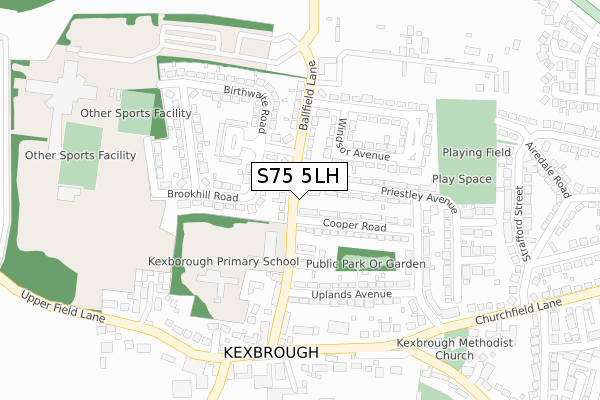 S75 5LH map - large scale - OS Open Zoomstack (Ordnance Survey)