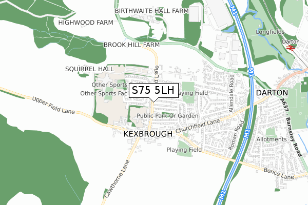 S75 5LH map - small scale - OS Open Zoomstack (Ordnance Survey)