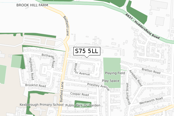 S75 5LL map - large scale - OS Open Zoomstack (Ordnance Survey)