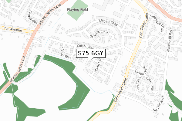 S75 6GY map - large scale - OS Open Zoomstack (Ordnance Survey)