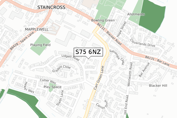 S75 6NZ map - large scale - OS Open Zoomstack (Ordnance Survey)