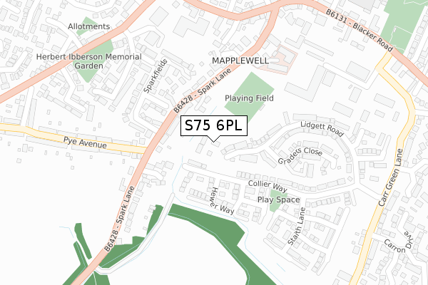 S75 6PL map - large scale - OS Open Zoomstack (Ordnance Survey)