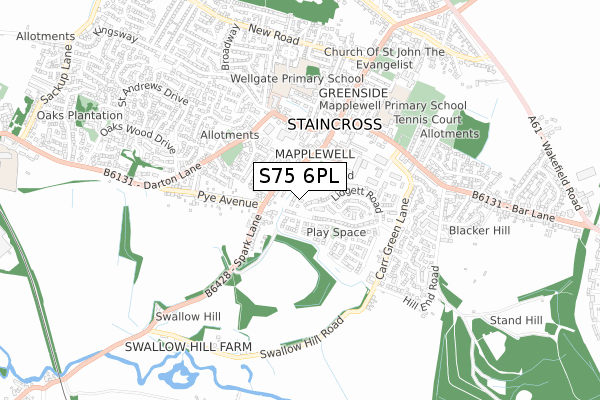 S75 6PL map - small scale - OS Open Zoomstack (Ordnance Survey)