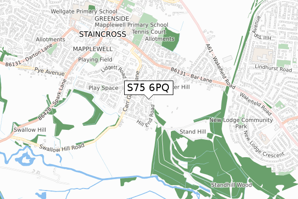 S75 6PQ map - small scale - OS Open Zoomstack (Ordnance Survey)