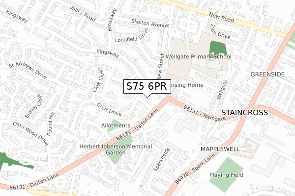 S75 6PR map - large scale - OS Open Zoomstack (Ordnance Survey)