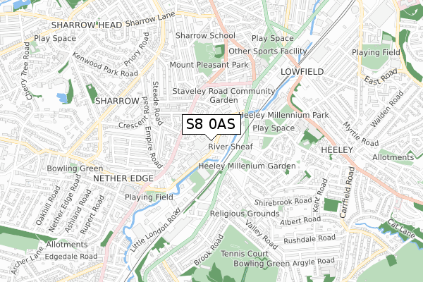 S8 0AS map - small scale - OS Open Zoomstack (Ordnance Survey)