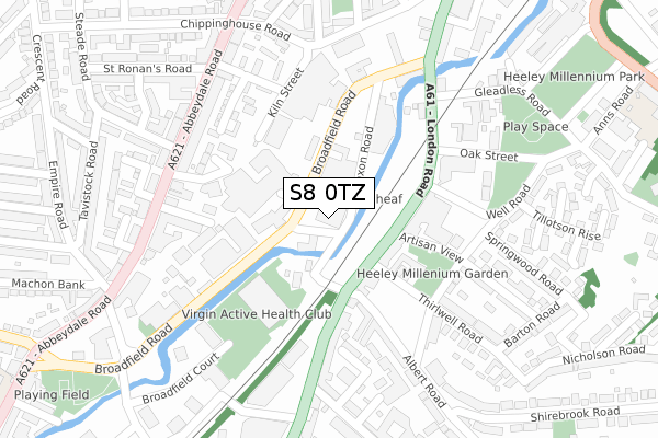 S8 0TZ map - large scale - OS Open Zoomstack (Ordnance Survey)