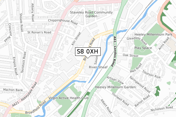 S8 0XH map - large scale - OS Open Zoomstack (Ordnance Survey)