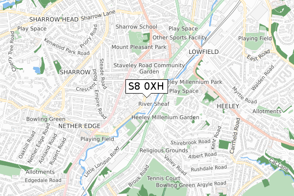 S8 0XH map - small scale - OS Open Zoomstack (Ordnance Survey)