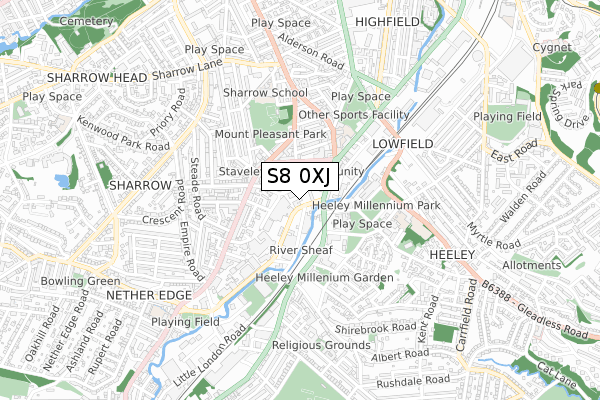 S8 0XJ map - small scale - OS Open Zoomstack (Ordnance Survey)