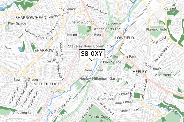 S8 0XY map - small scale - OS Open Zoomstack (Ordnance Survey)