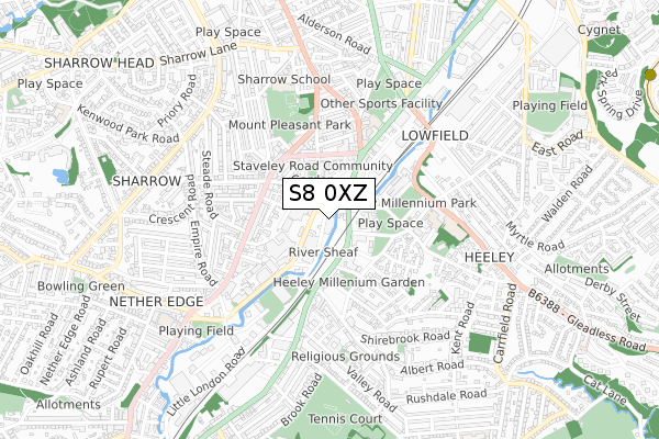 S8 0XZ map - small scale - OS Open Zoomstack (Ordnance Survey)