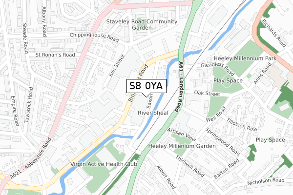 S8 0YA map - large scale - OS Open Zoomstack (Ordnance Survey)