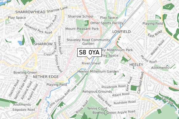 S8 0YA map - small scale - OS Open Zoomstack (Ordnance Survey)