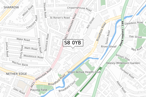 S8 0YB map - large scale - OS Open Zoomstack (Ordnance Survey)