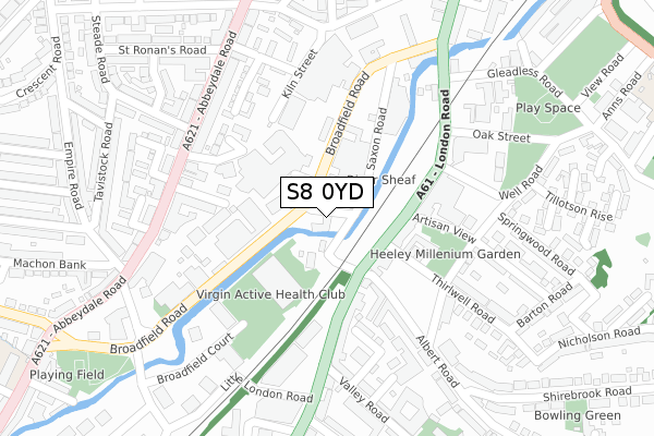 S8 0YD map - large scale - OS Open Zoomstack (Ordnance Survey)