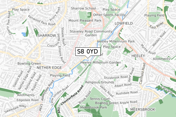 S8 0YD map - small scale - OS Open Zoomstack (Ordnance Survey)