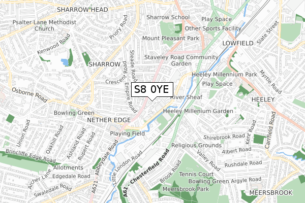 S8 0YE map - small scale - OS Open Zoomstack (Ordnance Survey)