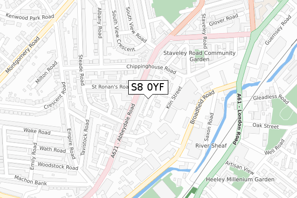 S8 0YF map - large scale - OS Open Zoomstack (Ordnance Survey)