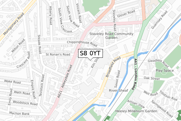 S8 0YT map - large scale - OS Open Zoomstack (Ordnance Survey)