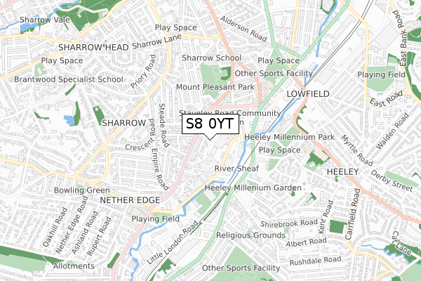 S8 0YT map - small scale - OS Open Zoomstack (Ordnance Survey)