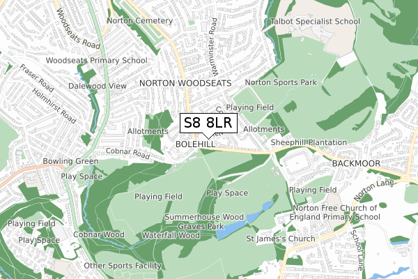 S8 8LR map - small scale - OS Open Zoomstack (Ordnance Survey)