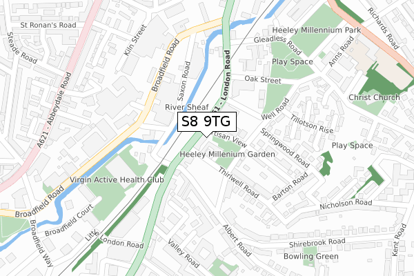 S8 9TG map - large scale - OS Open Zoomstack (Ordnance Survey)