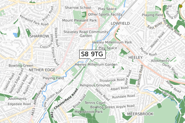 S8 9TG map - small scale - OS Open Zoomstack (Ordnance Survey)