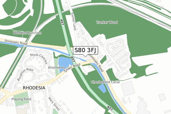 S80 3FJ map - large scale - OS Open Zoomstack (Ordnance Survey)