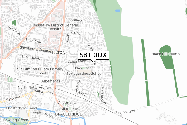 S81 0DX map - small scale - OS Open Zoomstack (Ordnance Survey)