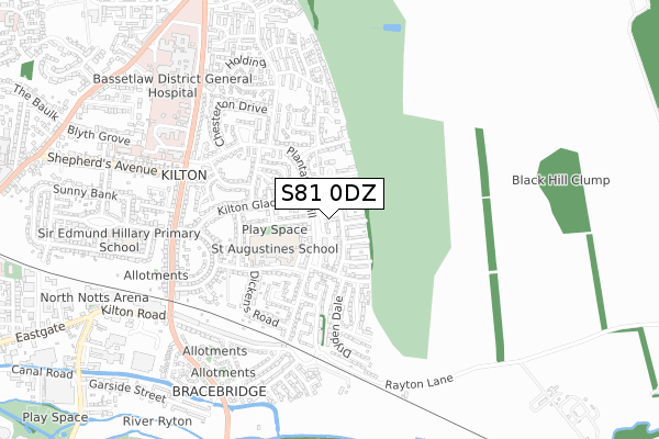 S81 0DZ map - small scale - OS Open Zoomstack (Ordnance Survey)