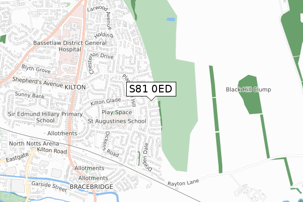 S81 0ED map - small scale - OS Open Zoomstack (Ordnance Survey)