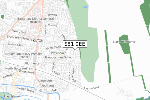 S81 0EE map - small scale - OS Open Zoomstack (Ordnance Survey)