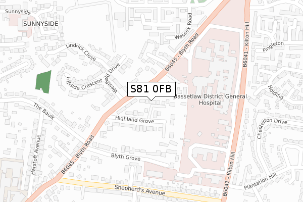 S81 0FB map - large scale - OS Open Zoomstack (Ordnance Survey)