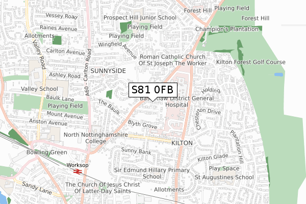 S81 0FB map - small scale - OS Open Zoomstack (Ordnance Survey)