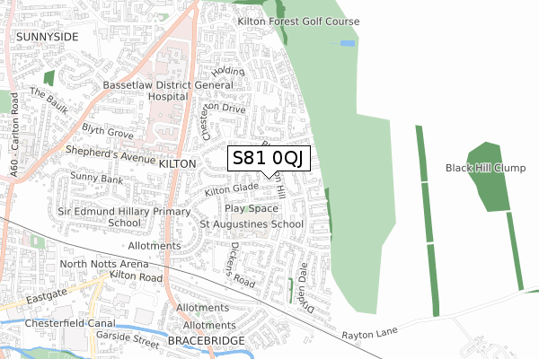 S81 0QJ map - small scale - OS Open Zoomstack (Ordnance Survey)