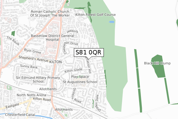 S81 0QR map - small scale - OS Open Zoomstack (Ordnance Survey)