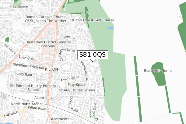 S81 0QS map - small scale - OS Open Zoomstack (Ordnance Survey)