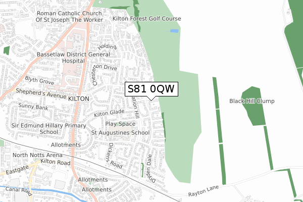 S81 0QW map - small scale - OS Open Zoomstack (Ordnance Survey)