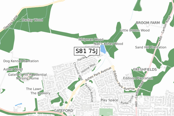 S81 7SJ map - small scale - OS Open Zoomstack (Ordnance Survey)