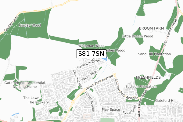 S81 7SN map - small scale - OS Open Zoomstack (Ordnance Survey)