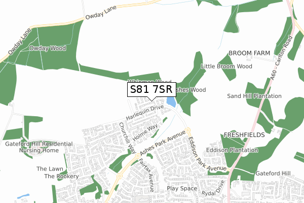 S81 7SR map - small scale - OS Open Zoomstack (Ordnance Survey)