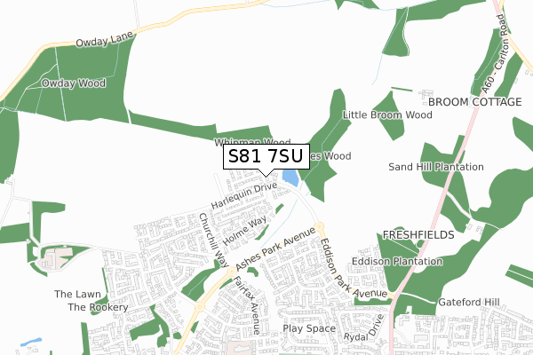 S81 7SU map - small scale - OS Open Zoomstack (Ordnance Survey)