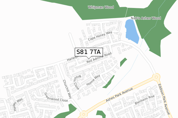 S81 7TA map - large scale - OS Open Zoomstack (Ordnance Survey)