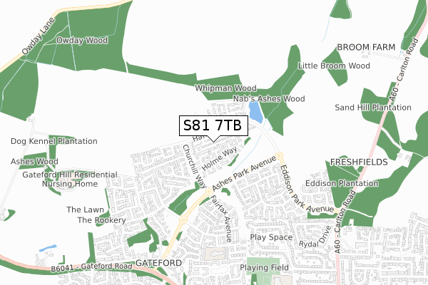 S81 7TB map - small scale - OS Open Zoomstack (Ordnance Survey)