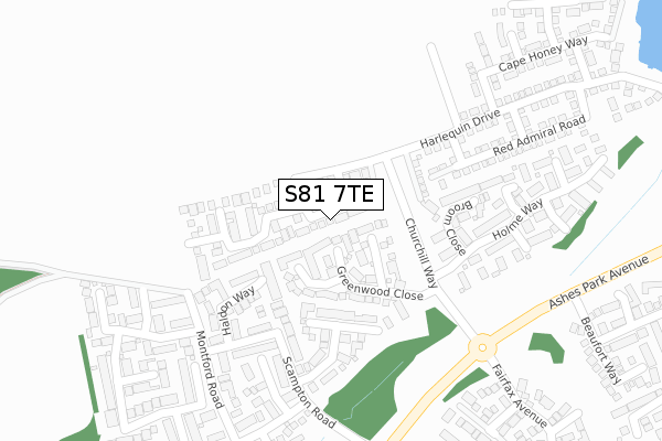 S81 7TE map - large scale - OS Open Zoomstack (Ordnance Survey)